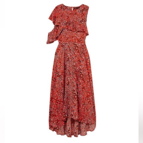 Maje Rivele Leopard Cheetah Print High Low Asymmetric Midi Dress size 2 - Picture 1 of 8